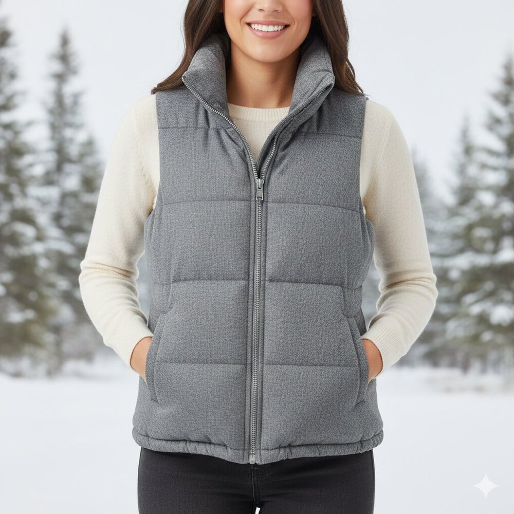 Old Navy Gray X-Small Women's Quilted Full Zip Puffer Vest EUC